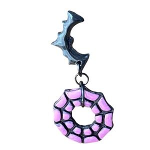 Purple Spiderweb Black Bats Polymer Clay Handmade Earrings Dark Academia